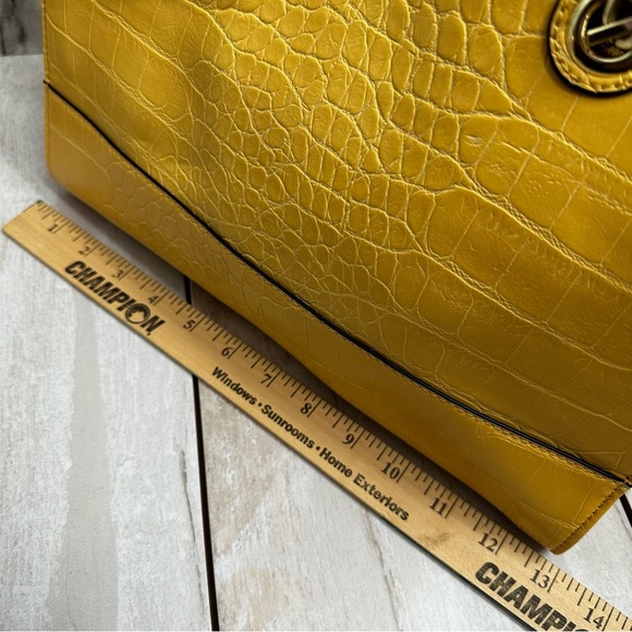 Anne Klein Vibrant Yellow Croc-Embossed Tote Gold Hardware Chain Handle Vibrant - Picture 6 of 15